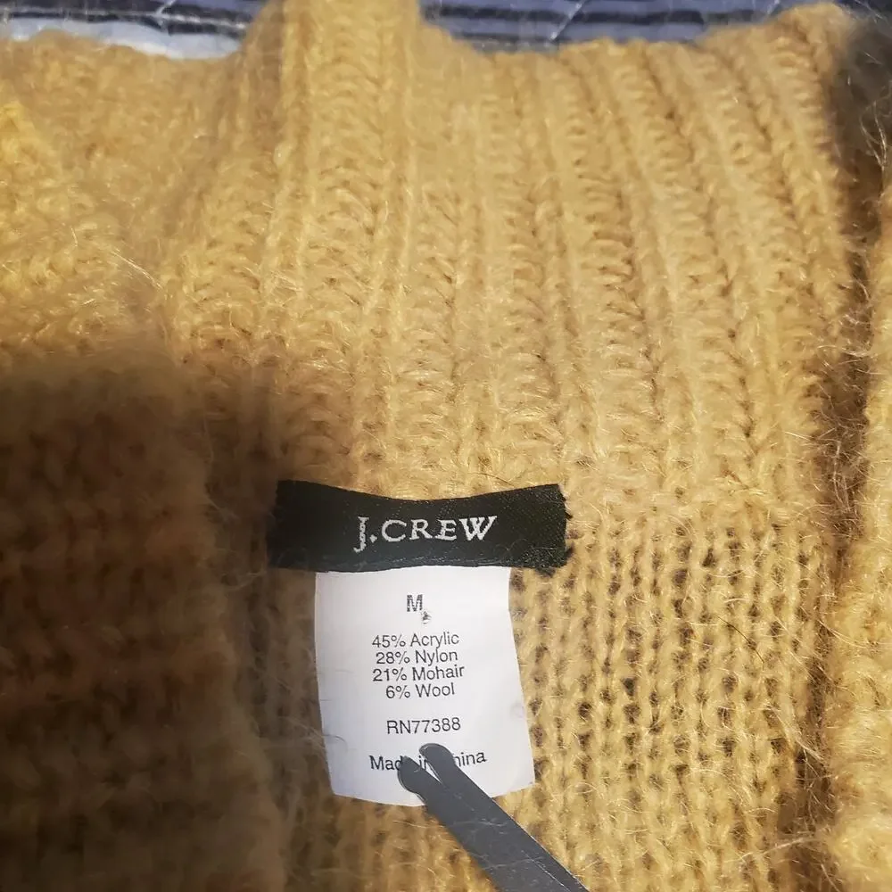 J. Crew Mohair Wool Blend Shawl Neck Sweater Golden Yellow Size M